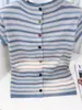 2026 Nuevo Estilo de Verano para Mujer Camiseta Casual de Manga Corta a Rayas Azules con Diseño Único y Hermoso