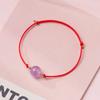 Pulseira de Cristal de Morango Natural para Mulheres Simples Melhor Amiga Estilo Mori Feita à Mão Cordão Trançado Pulseira de Cordão Vermelho Pulseira de Cristal Rosa