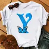 Camiseta con Estampado de Mariposas de 26 Letras Inglesas Manga Corta para Mujer Talla Grande Top Camiseta Gráfica Harajuku Hara