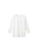 Camiseta lisa minimalista estilo japonês para mulheres, corte solto, gola redonda, emagrecedora, comprimento médio, algodão puro, mangas compridas, design único com fenda, peça básica fashion