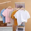 Camiseta de Manga Corta para Niños Verano Seda de Hielo Niños y Niñas Moda Versátil Prenda Única Cuello Redondo Manga Media Color Sólido Top Ropa para Niños