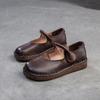 Shanghai Jiecuo 2025 Primavera e Verão Novos Sapatos Confortáveis Leves Retro Camada Única Velcro Camada de Cabeça de Couro de Vaca Sapatos Femininos