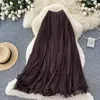 Falda de malla suave estilo francés, falda larga plisada de línea A de cintura alta, elegante y femenina para el trabajo, colección de otoño 2026