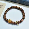 Pulsera de Palosanto Negro Tallado y Bambú con Colgante de Loto DIY Simbolizando Progreso Continuo, Pulsera de Nuevo Diseño Estilo Chino para Mujeres