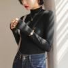 Camiseta Básica Versátil de Color Sólido para Mujer con Cuello Medio Alto y Dobladillo Enrollado, Camiseta Interior de Alta Gama con Hombro Derecho