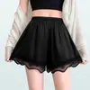 Shorts de Seguridad de Verano para Mujer, Satén de Seda Delgado con Encaje de Borde Ondulado, Corte Holgado, No se Enrollan, Anti-Exposición, Leggings de Abrigo