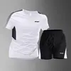 Nuevo Traje Deportivo de Dos Piezas de Seda Helada de Secado Rápido para Hombre Verano 2026 Manga Corta Pantalones Cortos Transpirable Fitness Running Marca de Moda