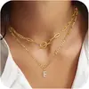 Collar Personalizado con Inicial de 26 Letras, Collar con Colgante de Cadena Paperclip Superpuesto, Joyería de Moda para Mujer Regalo