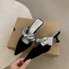 Verano 2025 Nuevo Estilo Coreano Elegantes Zapatillas de Mujer Punta Cerrada Tacones Altos Punta Afilada Lazo Stiletto Sandalias Slip-On