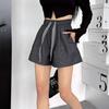Shorts de Trabalho de Verão Novo Estilo Cor Sólida com Amarração na Cintura Elástico Emagrecedor Perna Larga Pg3524