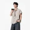 Camisa Polo Casual Sencilla de Estilo Americano de Color Sólido para Trabajo para Hombre, Diseño Holgado de Verano, Camisa Versátil de Cuello Campana de Manga Corta