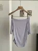 Camiseta de Manga Media Ajustada de Color Sólido con Hombros Descubiertos y Cintura Fruncida Kekezoon Suave de Lyocell para Mujer 8226