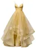 Vestido de noche largo para mujer, de comercio exterior, escote en V profundo con tirantes, falda abullonada, ceñido a la cintura, color liso, bajo irregular, suministro para estación internacional