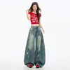 Jeans Larga Retro Americano Desgastado Lâmina para Mulheres 2025 Novo Outono e Inverno Cintura Alta Versátil Banana Sickle
