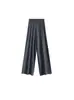 Pantalones de lana de pierna ancha para mujer para otoño e invierno, estilo casual y relajado, pantalones de punto de lana de pierna recta hasta el suelo