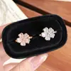 Anillo Pequeño de Flor de Diamante Brillante Estilo Lujo Ligero para Mujer, Anillo Floral Abierto Ajustable con Circonita Incrustada de Moda