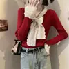 Suéter base de punto de manga larga con lazo de encaje negro para mujer, otoño e invierno, de alta gama, corte ajustado, ceñido, estilo corto