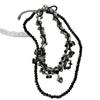 Collar de lujo ligero y oscuro con cuentas negras multicapa apiladas, personalizado para mujer, con cruz de amor, cadena de clavícula de nicho.