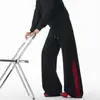 Calça de moletom larga retrô solta masculina com sensação de retalhos calças casuais calças esportivas de perna reta americana relaxada listrada lateral tamanho grande