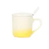 Juego de 3 Tazas con Gradiente de Fábrica con Tapa y Cuchara, Taza de Leche de Alto Valor, Taza de Cerámica para Regalo, Taza de Desayuno al por Mayor
