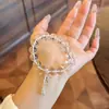 Pulsera de Cristal Blanco Natural de Alta Pureza Inspirada en Celebridades, Círculo Único con Lazo, Hermosa, de Moda y de Alta Gama