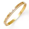Pulseira de Aço Inoxidável Banhada a Ouro Real à Prova d'Água, Pulseira de Aço Titânio Ecológico com Zircônia, Não Desbota, Cravejada com Diamantes
