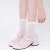 Calcetines de Malla Finos Color Crema de Verano para Niñas, Calcetines de Tubo Huecos con Corazón Estilo Ins, Calcetines Sin Costuras con Puño Suelto Serie Miu Jk