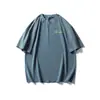 Camiseta de Algodón Puro Transpirable Fresca Versátil con Estampado de Logo Calado de Manga Corta Pesada Flota Negra Cuello Redondo Corte Holgado Versátil