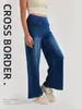 Calça Jeans Wide Leg Europeia e Americana Transfronteiriça Curta Plus Size para Mulheres, Cintura Alta Solta Emagrecimento Levanta Bumbum Bolso Fitness Casual