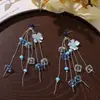 Estilo Vacaciones en Isla de Verano Pendientes Azules con Borlas de Flores DIY Atmósfera Marina Aspecto Adelgazante Pendientes de Lujo Accesibles
