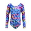 Ropa de Baile Latino de una Pieza con Mangas Largas Estampada Ropa de Práctica de Baile de Verano Ropa de Competición para Niñas Niñas