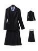 Chaqueta Negra de Manga Larga con Cuello de Traje Pequeño para Mujer Camisa Pantalón Falda Traje de Tres Piezas JK Moda Primavera Otoño Invierno Moda