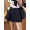Siempre Adelgazantes ~ Elástico en Cuatro Direcciones Azul Oscuro Cintura Alta Elástico Sueltos Alta Calidad Línea A Casual Mezclilla Pierna Ancha Shorts para Mujer