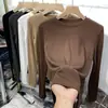 Comercio exterior 7 colores en stock hilo terciopelo cuello redondo camiseta interior T-shirt mujer versátil color liso manga larga ajustada chaqueta interior