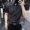 Camisa de manga corta elástica de alta gama resistente a las arrugas para hombre, fina de verano, corte ajustado, casual de negocios, camisa de seda helada para hombre