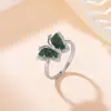 Anillo de Mariposa de Plata de Ley S925 Jade Natural Yi Lu Yin Nuevo Estilo Chino Estilo Nacional Temperamento Versátil Abierto Ajustable