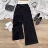 Calça Jeans Preta Wide Leg para Mulheres, Novo Estilo Inverno 2025, Cintura Alta, Emagrecimento, Solta, Com Caimento, Calça Reta Comprida, Outro Algodão