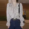 Camisa de Manga Larga Francesa para Mujer, de Alta Gama, Única, Hermosa, Bonita, Pequeña, con Lunares y Volantes, Nueva Llegada Otoño Temprano 2026 2026