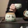 Bote para Té de Apsaras Voladoras de Horno Ru de Dunhuang, Bote Doméstico a Prueba de Humedad, Bote Sellado Pequeño Portátil, Bote Mini de Cerámica, Bote Vacío