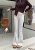 Jeans Feminino de Cintura Alta Micro-Lar Verão 2024 Calças Flare Slim-Fit Calças Tendência para Mulheres Baixas