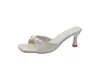 Sandalias de mujer tipo slip-on estilo coreano, nueva colección de verano 2026, punta cuadrada, punta abierta, con lazo, versátiles y con tacón fino