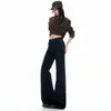Nova coleção Outono/Inverno 2026: jeans casuais femininos, pretos, compridos, com forro de fleece, grossos, elásticos, levemente abertos