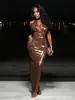 Vestido de rua transfronteiriço emagrecedor sexy hot girl estilo americano cor sólida decote V profundo sem costas slim fit comprimento médio