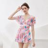Maiô feminino de uma peça, gordinha, praia, vestido com decote em V, estampa de spa, maiô com bojo