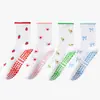 Calcetines de Yoga para Mujer de Media Pantorrilla con Lazo de Fresa y Estampado de Aguacate, Profesionales Antideslizantes para Fitness, Pilates y Deportes