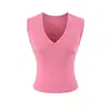 2649-26 Otoño estilo coreano ajustado sin mangas de cuello V color macarrón camiseta sin mangas