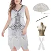 S-4XL Talla Grande Europeo y Americano Años 1920 Retro Gatsby Fiesta de Baile Vestido de Noche Vestido con Lentejuelas y Flecos