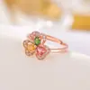 Anillo Dopamina Yilu Colorido Turmalina Plata Esterlina S925 Chapado en Oro Rosa Pétalo de Trébol Incrustado Modelo Más Vendido