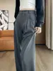 Calça de Alfaiataria Feminina Primavera e Outono 2025 Novo Estilo High-End Fluida Reta Cintura Alta Emagrecedora Cinza Casual Justa Perna Larga