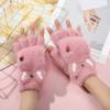 Guantes de Invierno de Visón Imitación con Solapa y Medio Dedo, Guantes Cálidos de Conejo de Dibujos Animados de Zanahoria, Guantes de Dedo Completo para Mujer con Forro Polar